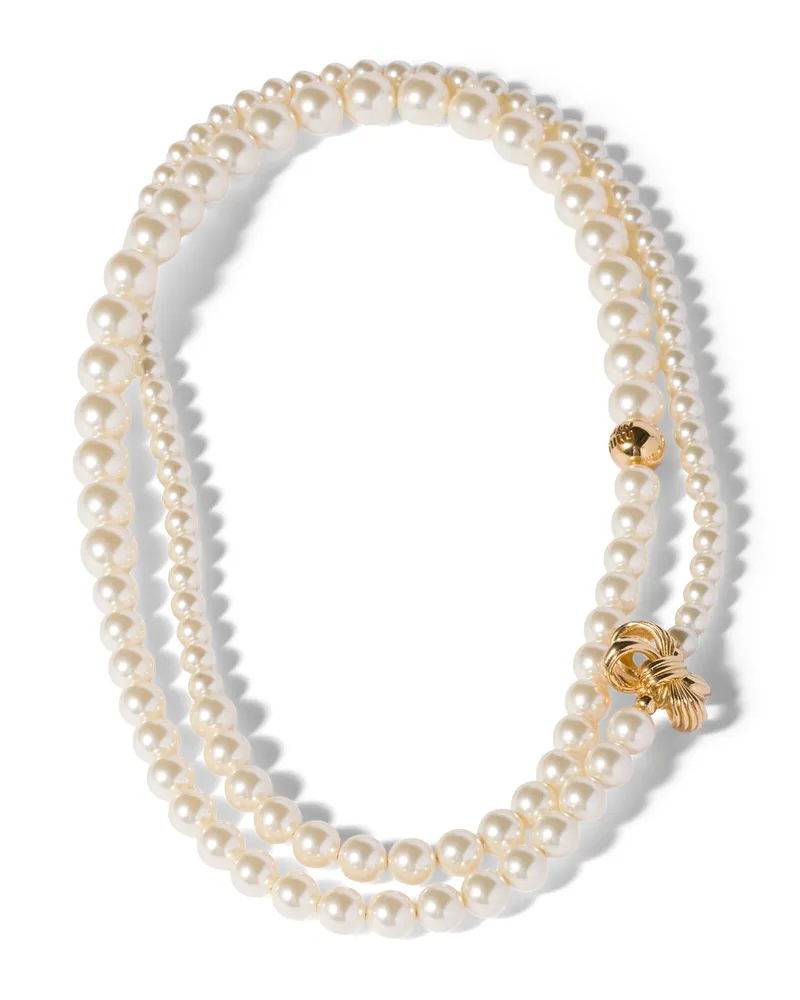 Miu Miu Halskette Aus Metall Mit Perlen, Damen, Gold/cremeweiss Gold