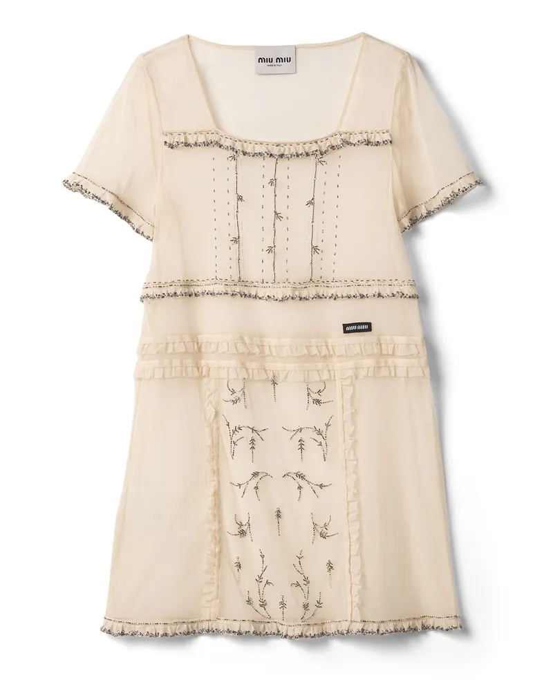 Miu Miu Besticktes Minikleid Aus Tüll, Damen, Natur, Größe Natur