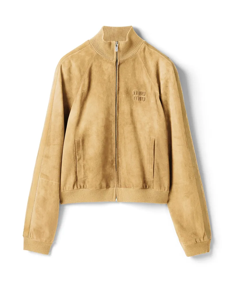 Miu Miu Jacke Aus Gewachstem Wildleder, Damen, Sojagrün, Größe Sojagrün