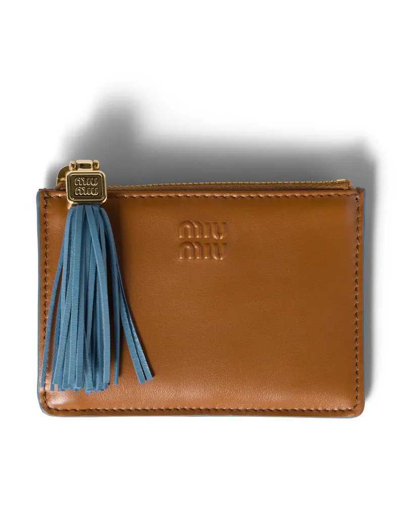 Miu Miu Kartenetui Aus Leder, Damen, Cognac/astralblau Cognac