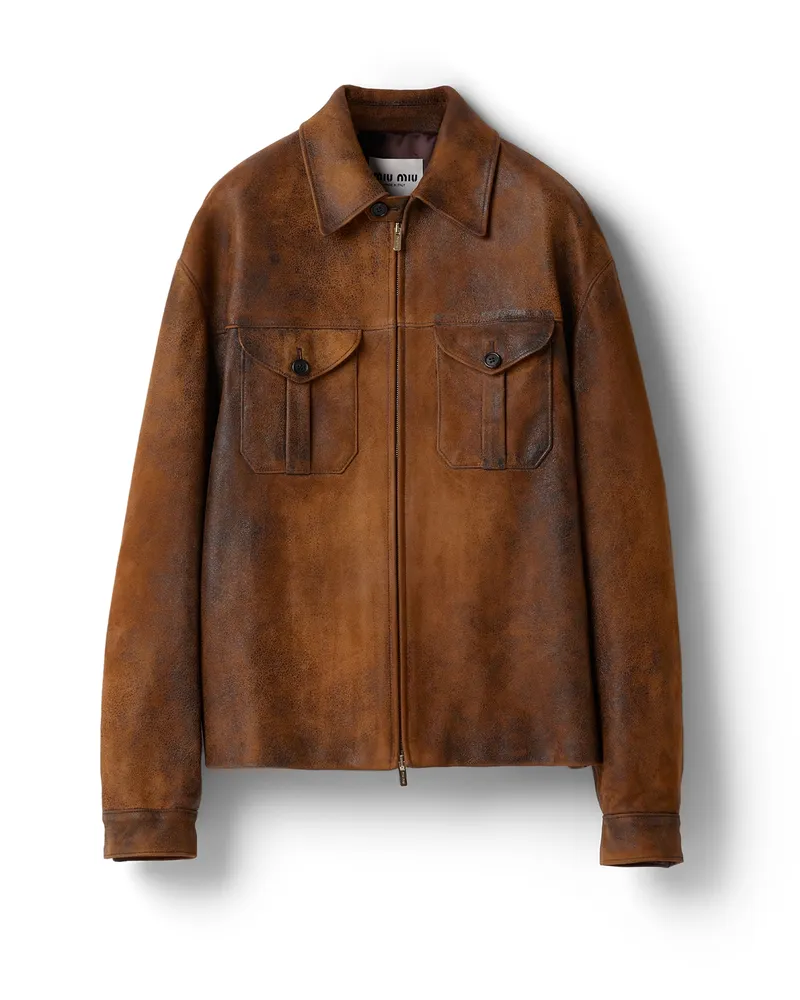 Miu Miu Jacke Aus Gewachstem Wildleder, Damen, Cognac, Größe Cognac