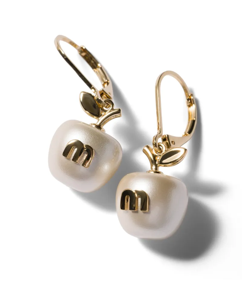 Miu Miu Ohrringe Aus Metall Mit Anhänger, Damen, Gold/cremeweiss Gold