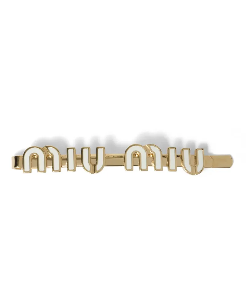 Miu Miu Haarspange Aus Emailliertem Metall, Damen, Weiss Weiss