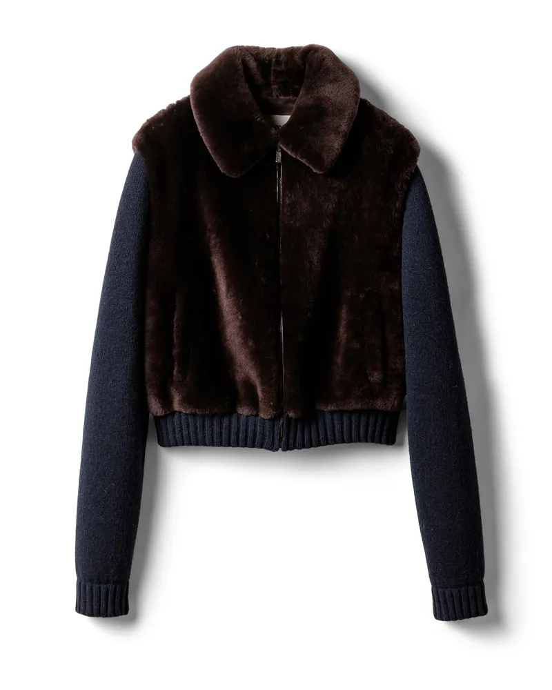 Miu Miu Blousonjacke Aus Lammfell Und Strick, Damen, Kaffeebraun, Größe Kaffeebraun