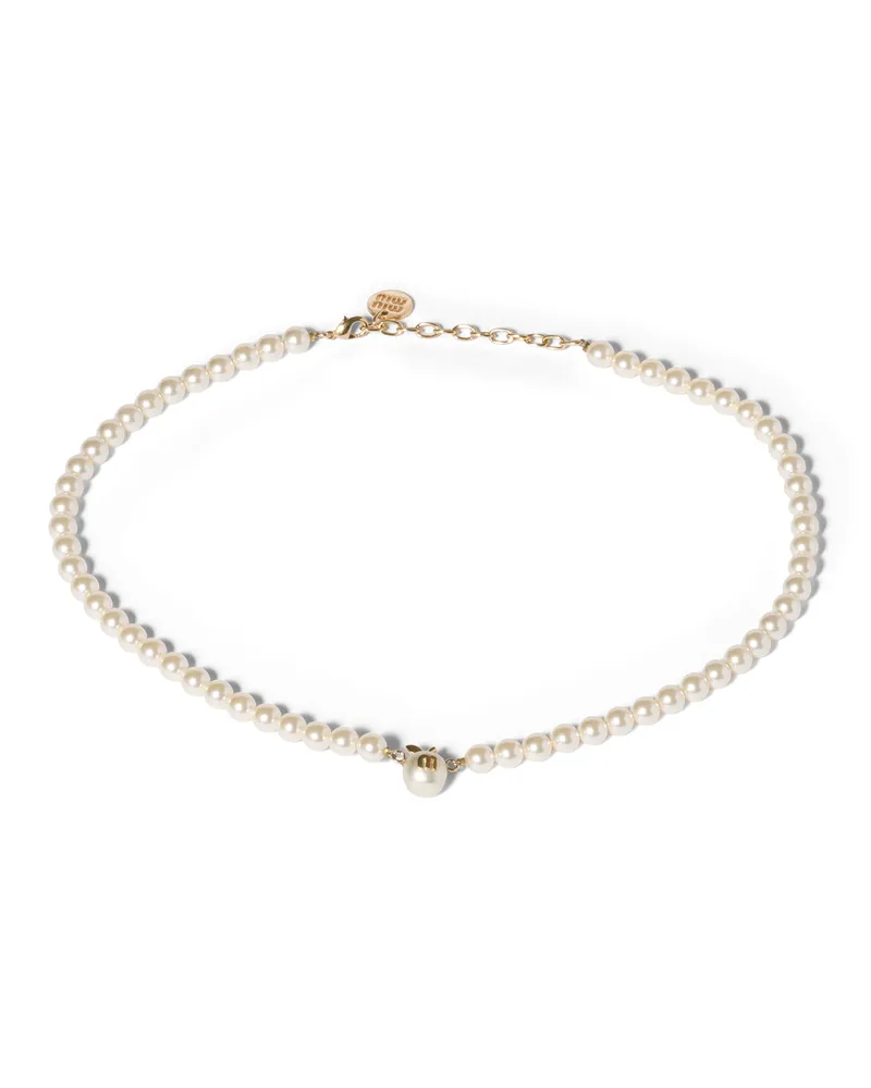 Miu Miu Halskette Aus Metall Mit Perlen, Damen, Gold/cremeweiss Gold