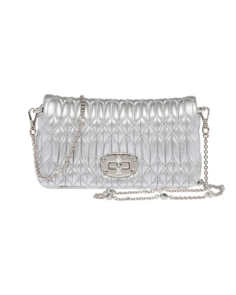 Miu Miu Miu Crystal Mini Bag Aus Nappa-leder Mit Kristallen, Damen, Silber Silber