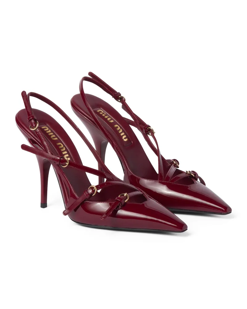 Miu Miu Slingbacks Aus Lackleder Mit Schließen, Damen, Karmesinrot, Größe Karmesinrot