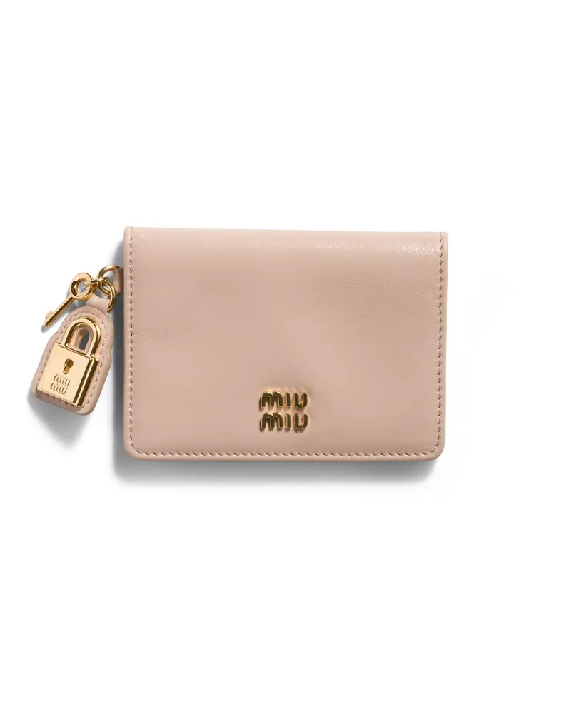 Miu Miu Kartenetui Aus Leder, Damen, Puderrosa Puderrosa