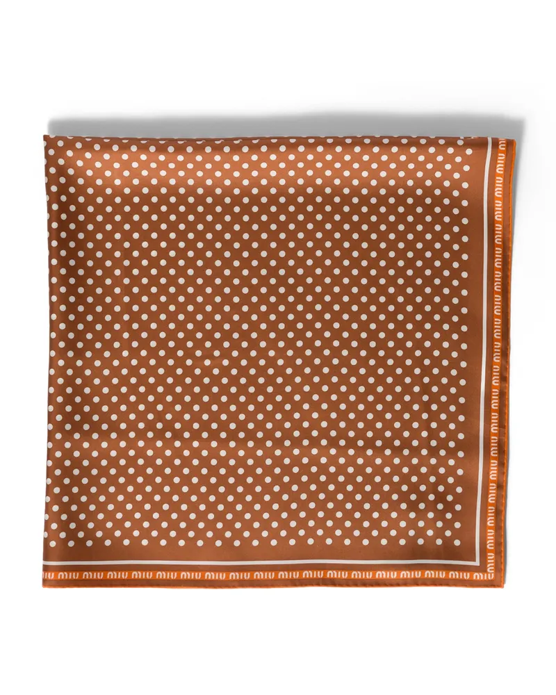 Miu Miu Schal Aus Bedruckter Seide, Damen, Cognac/orange Cognac