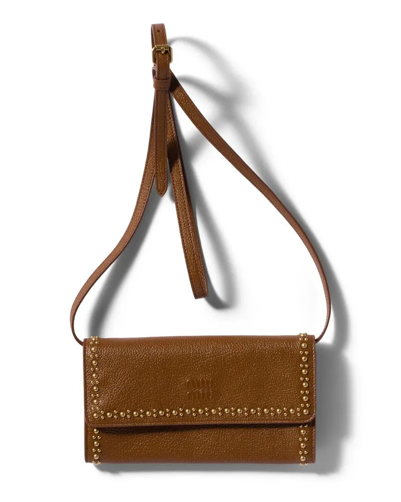 Miu Miu Geldbörse Aus Leder Mit Schulterriemen, Damen, Brandy Brandy