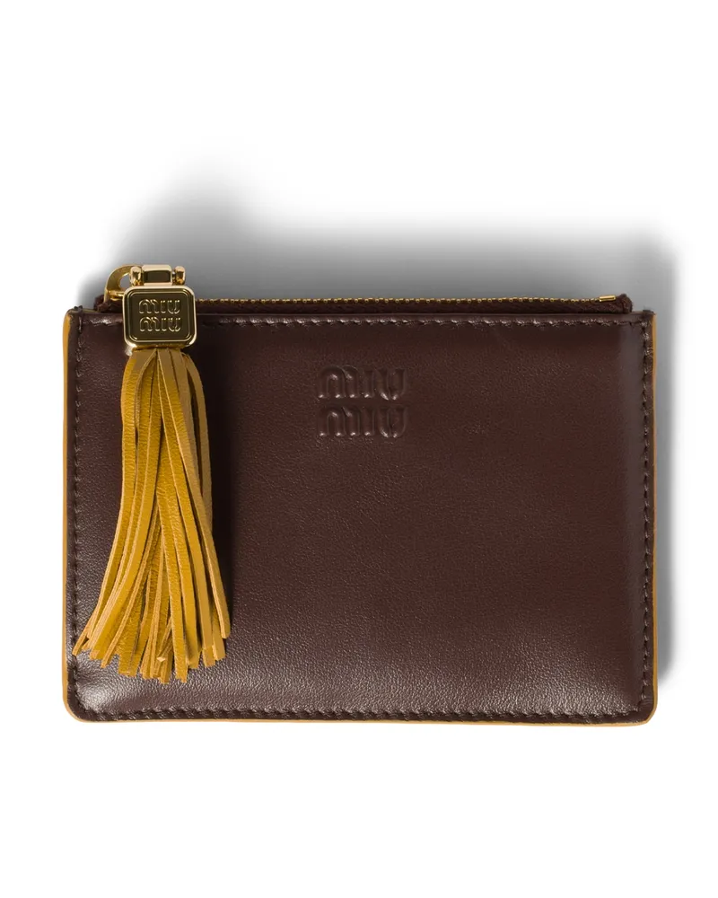 Miu Miu Kartenetui Aus Leder, Damen, Bruyèreholz/whisky Bruyèreholz