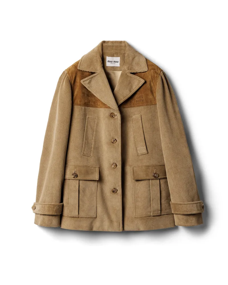 Miu Miu Einreihige Jacke Aus Cord Und Leder, Damen, Kordel, Größe Kordel