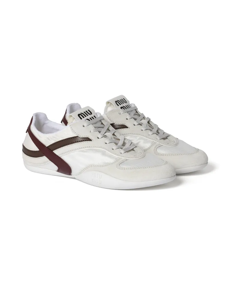 Miu Miu Gymnasium Sneaker Aus Funktionsgewebe Und Wildleder, Damen, Weiss/burgunderrot, Größe Weiss