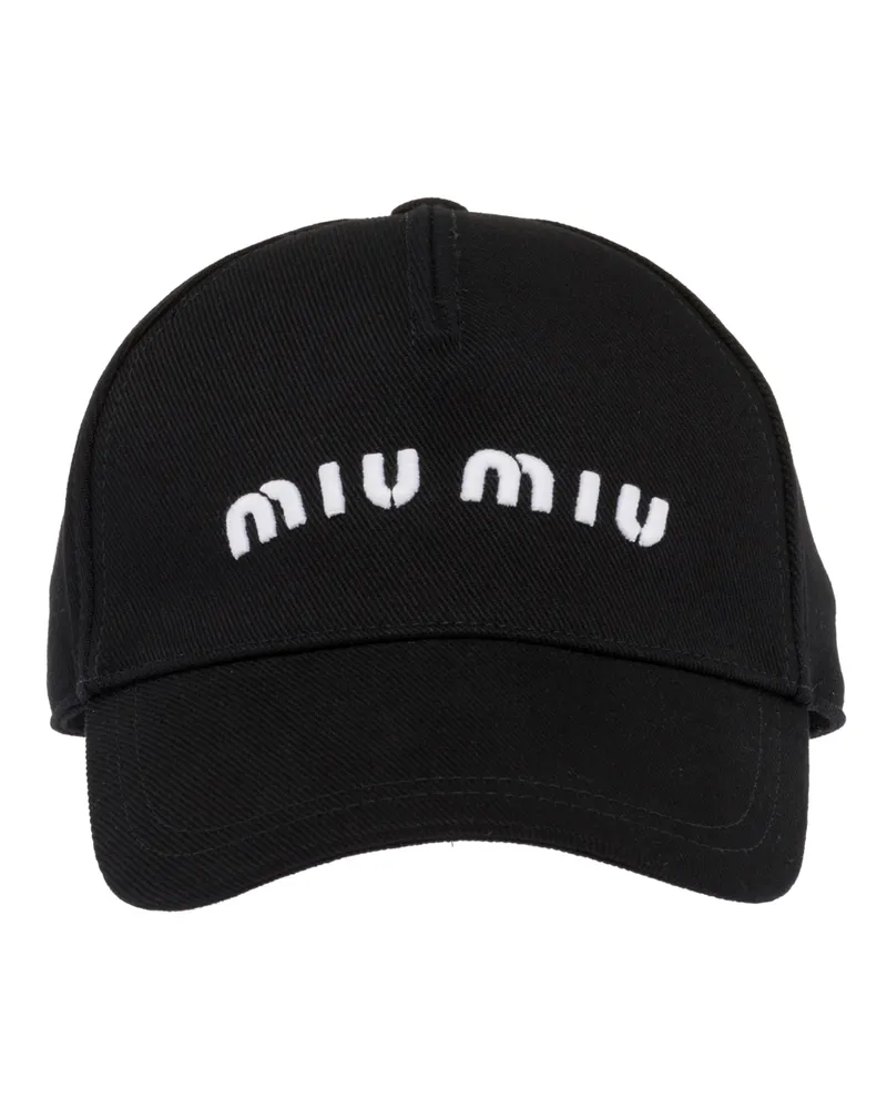 Miu Miu Baseballkappe Aus Drillich, Damen, Schwarz/weiss, Größe Schwarz