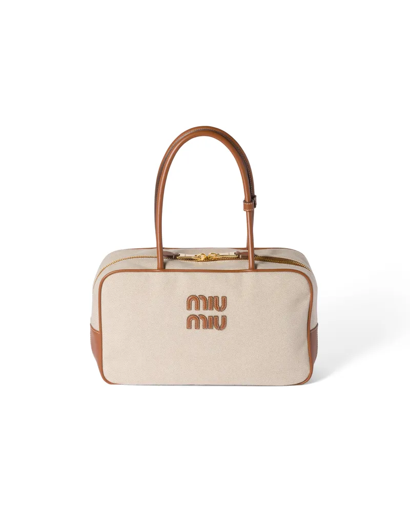Miu Miu Beau Tasche Aus Canvas Und Leder, Damen, Beige/brandy Beige