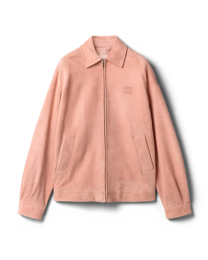 Miu Miu Blousonjacke Aus Gewachstem Wildleder, Damen, Orchideenrosa, Größe Orchideenrosa