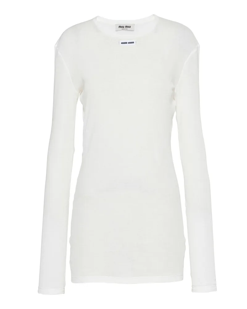 Miu Miu Strickkleid Aus Geripptem Jersey, Damen, Weiss, Größe Weiss