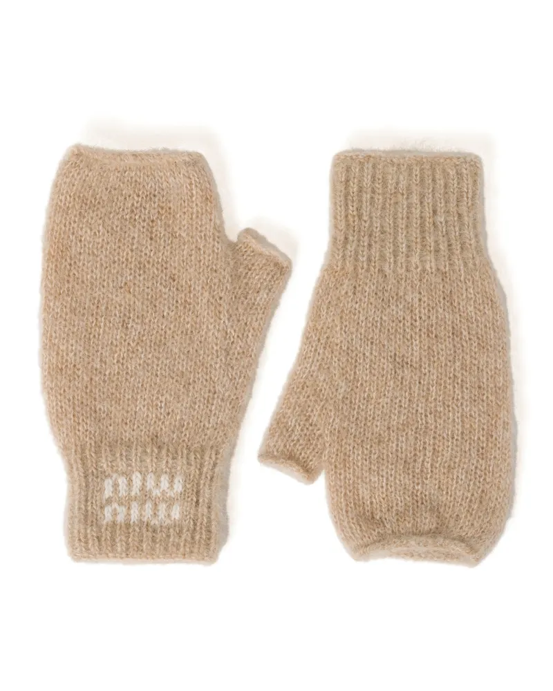 Miu Miu Handschuhe Aus Wolle Und Mohair, Damen, Natur, Größe Natur