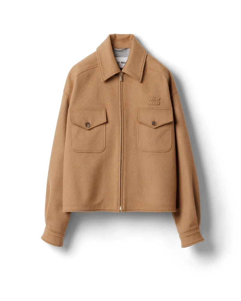 Miu Miu Blousonjacke Aus Gebondetem Kamelhaar, Damen, Kamelbraun, Größe Kamelbraun