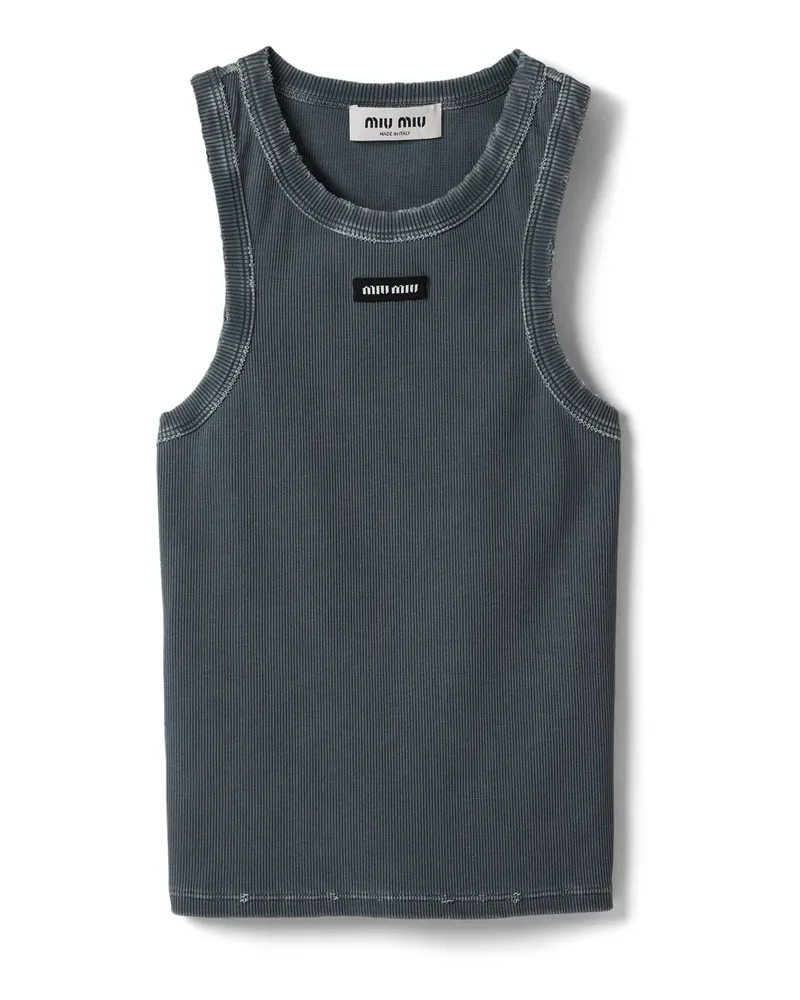 Miu Miu Garment-dyed-top Aus Geripptem Jersey, Damen, Grau, Größe Grau