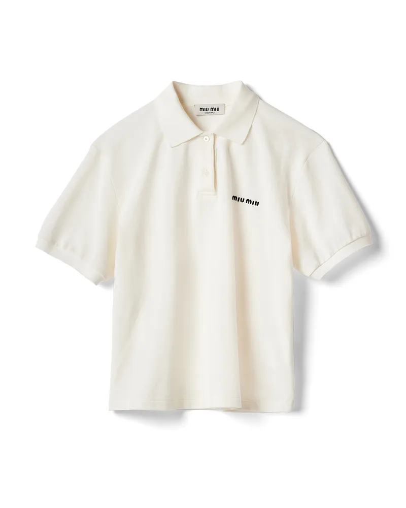 Miu Miu Poloshirt Aus Baumwoll-piqué, Damen, Weiss, Größe Weiss