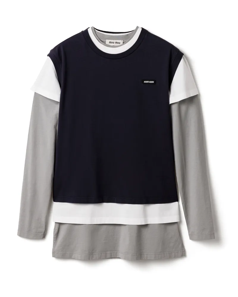 Miu Miu Set Mit 3 t-shirts Aus Jersey, Damen, Stahlgrau/weiss/blau, Größe Stahlgrau