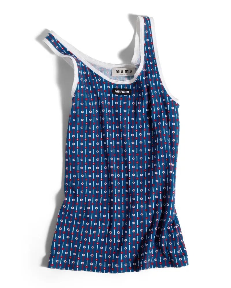 Miu Miu Bedrucktes Tanktop Aus Rippstrick, Damen, Indigo/rot, Größe Indigo