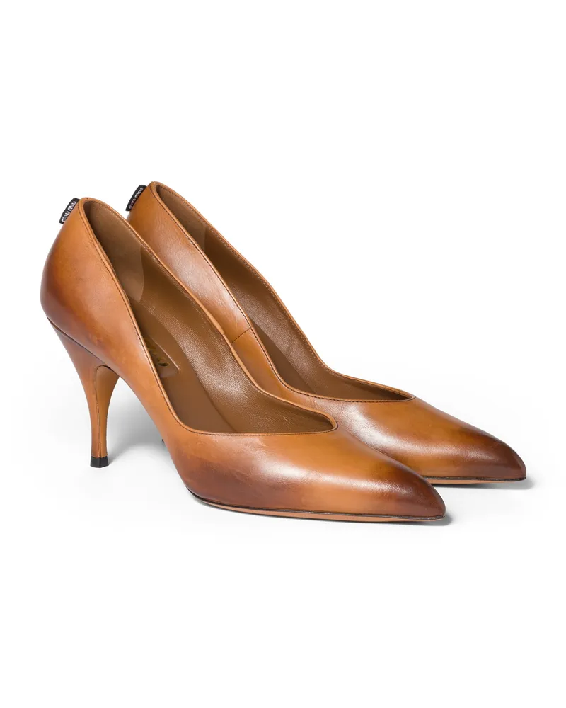 Miu Miu Pumps Aus Leder, Damen, Cognac, Größe Cognac