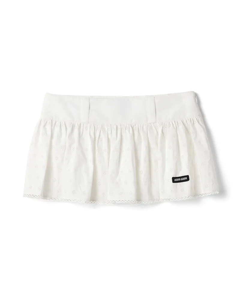 Miu Miu Minirock Aus Slub-popeline Und Lochspitze, Damen, Weiss, Größe Weiss