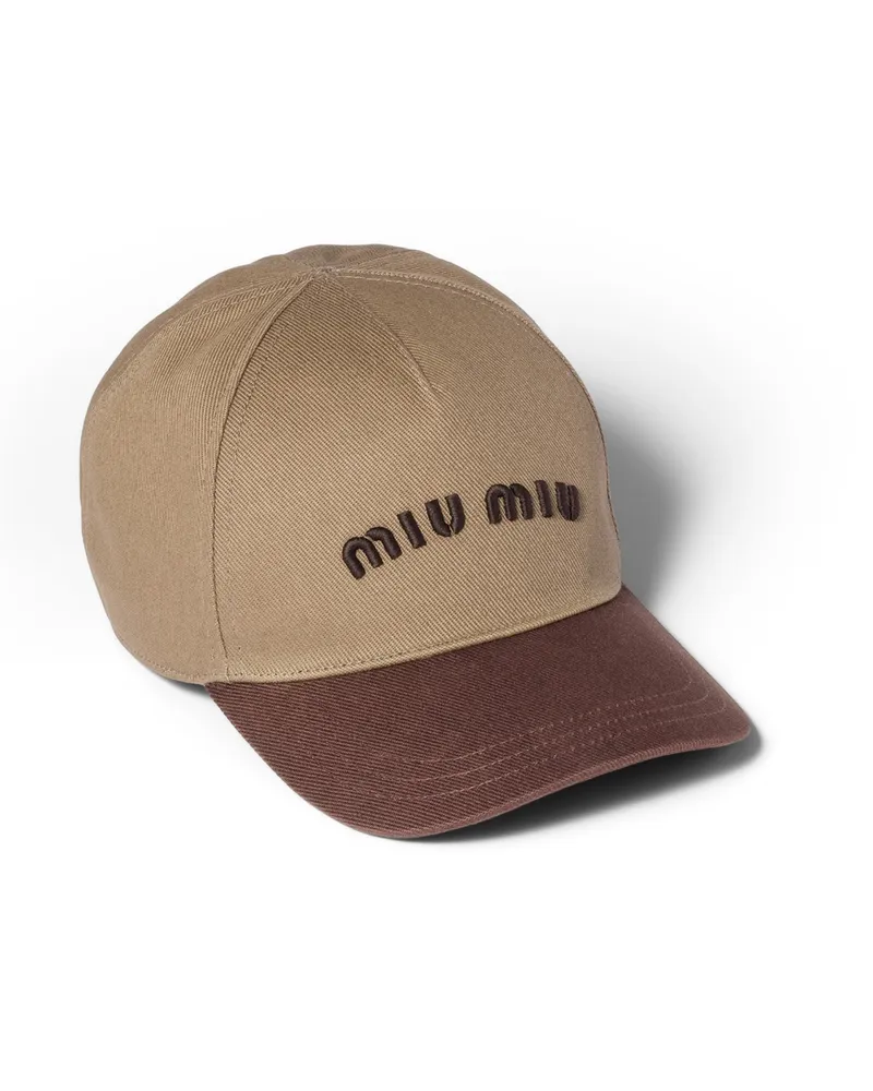 Miu Miu Baseballkappe Aus Drill, Damen, Taube/dunkelbraun, Größe Taube