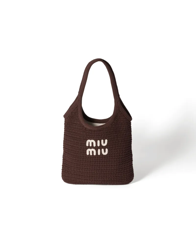 Miu Miu Ivy Tote Bag In Raphiabast-optik, Damen, Kakao/kalkweiß Kakao