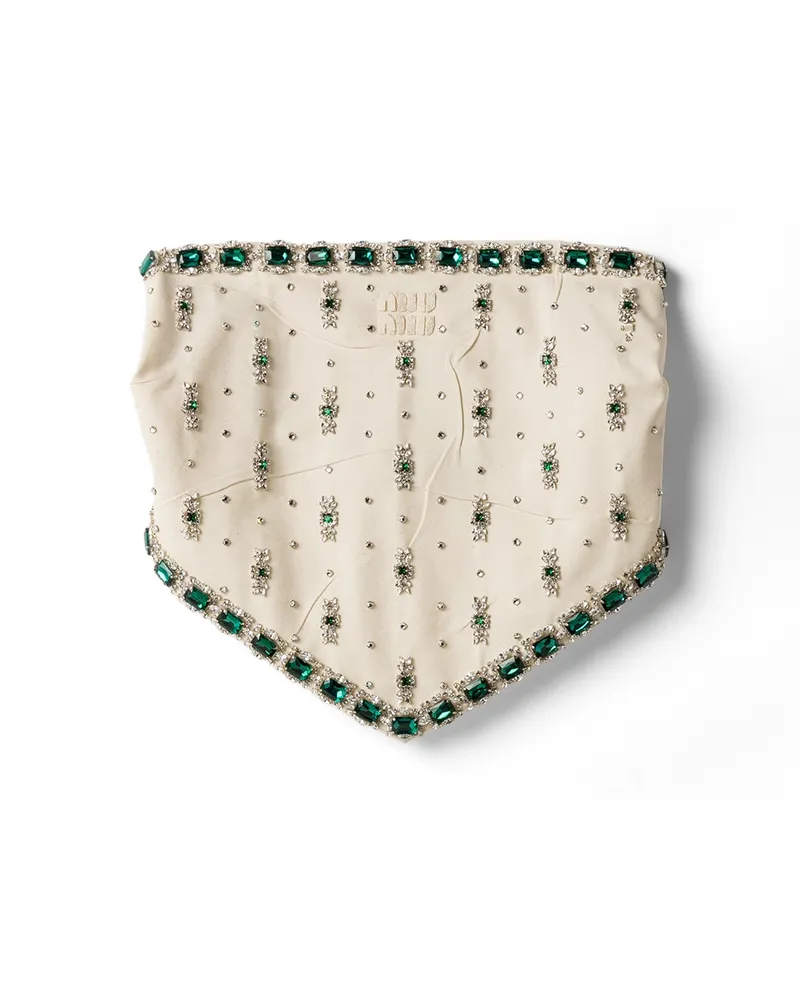 Miu Miu Besticktes Top Aus Canvas, Damen, Ecru, Größe Ecru