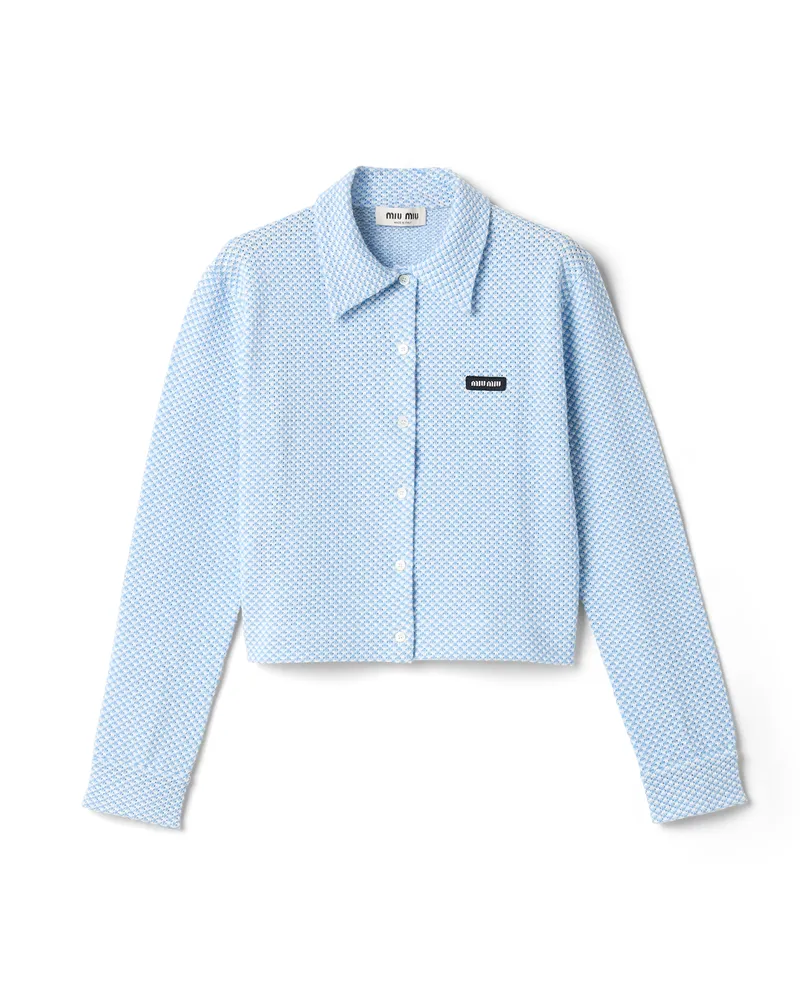 Miu Miu Hemd Aus Baumwolle, Damen, Weiss / Himmelblau, Größe Weiss