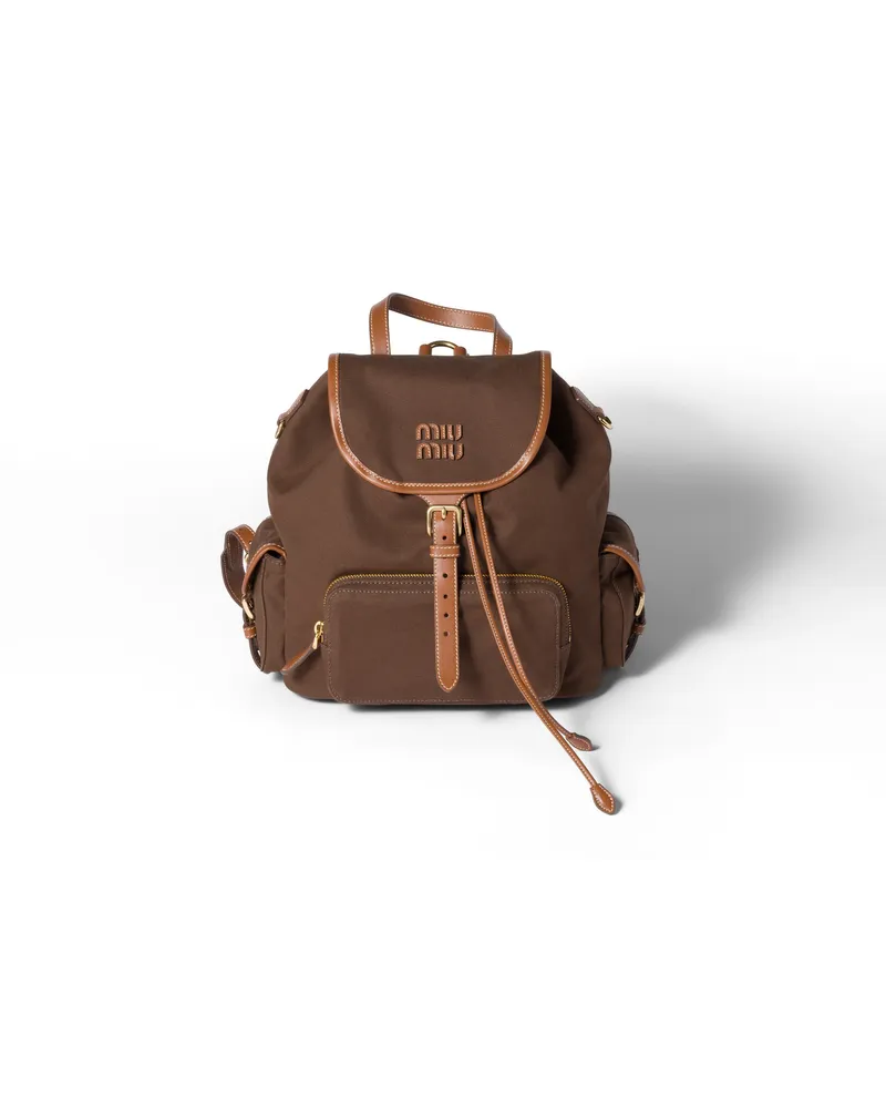 Miu Miu Rucksack Aus Canvas Und Leder, Damen, Kakao Braun/brandy Kakao