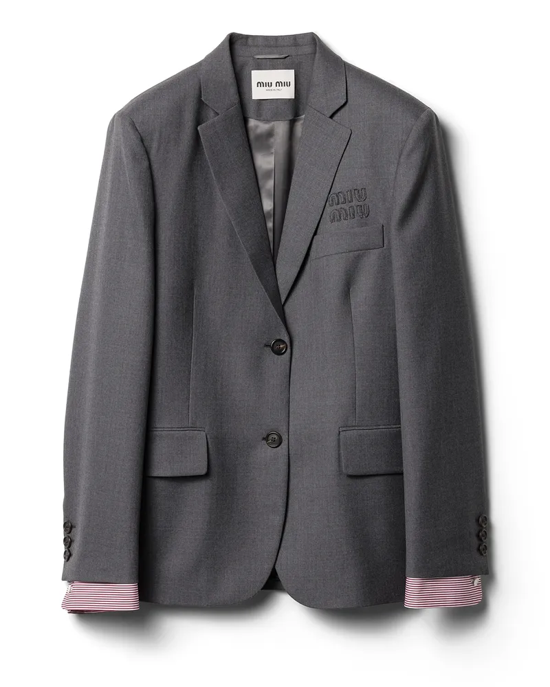 Miu Miu Einreihige Jacke Aus Gabardine, Damen, Anthrazitgrau, Größe Anthrazitgrau