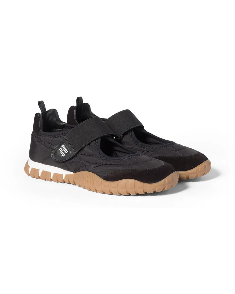 Miu Miu Tyre Ballerinas Aus Funktionsgewebe Und Wildleder, Damen, Schwarz, Größe Schwarz