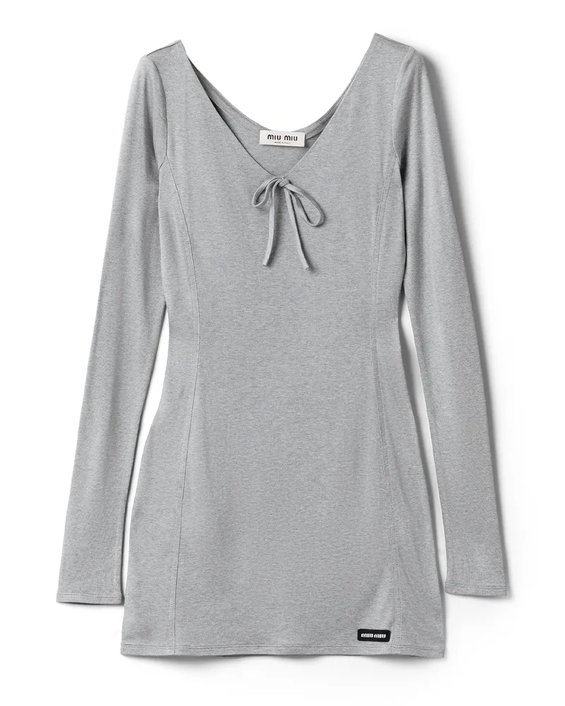 Miu Miu Kleid Aus Seide Und Jersey, Damen, Grau, Größe Grau
