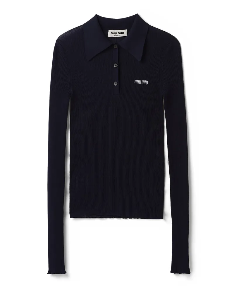 Miu Miu Strick-poloshirt Aus Kaschmir Und Seide, Damen, Blau, Größe Blau
