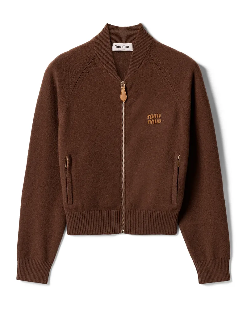 Miu Miu Strickjacke Aus Kaschmir Mit Reißverschluss, Damen, Kakaobraun, Größe Kakaobraun