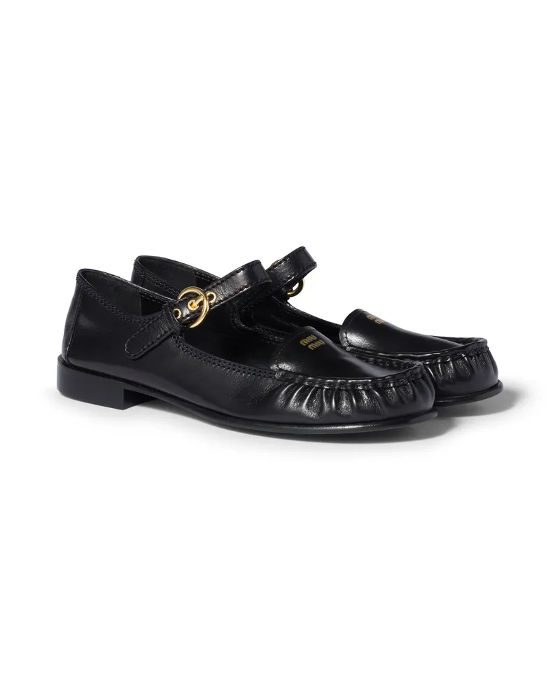 Miu Miu Loafer Aus Leder Mit Riemen, Damen, Schwarz, Größe Schwarz