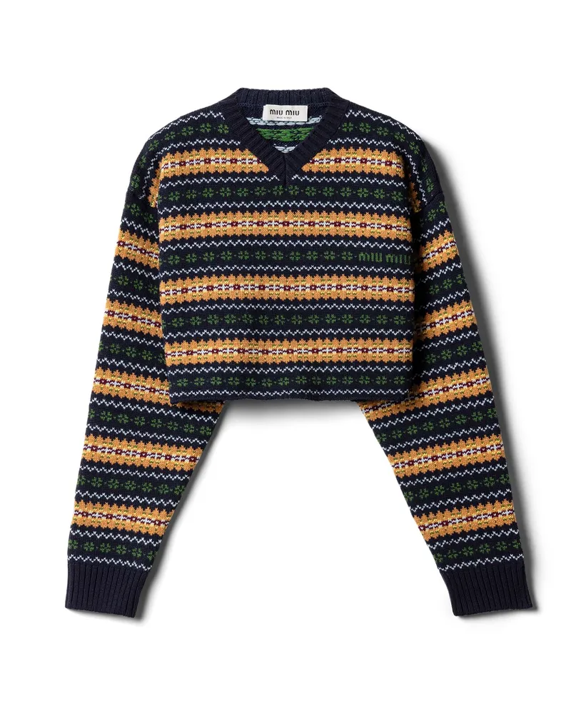 Miu Miu Pullover Aus Wolle Mit V-ausschnitt, Damen, Blau, Größe Blau