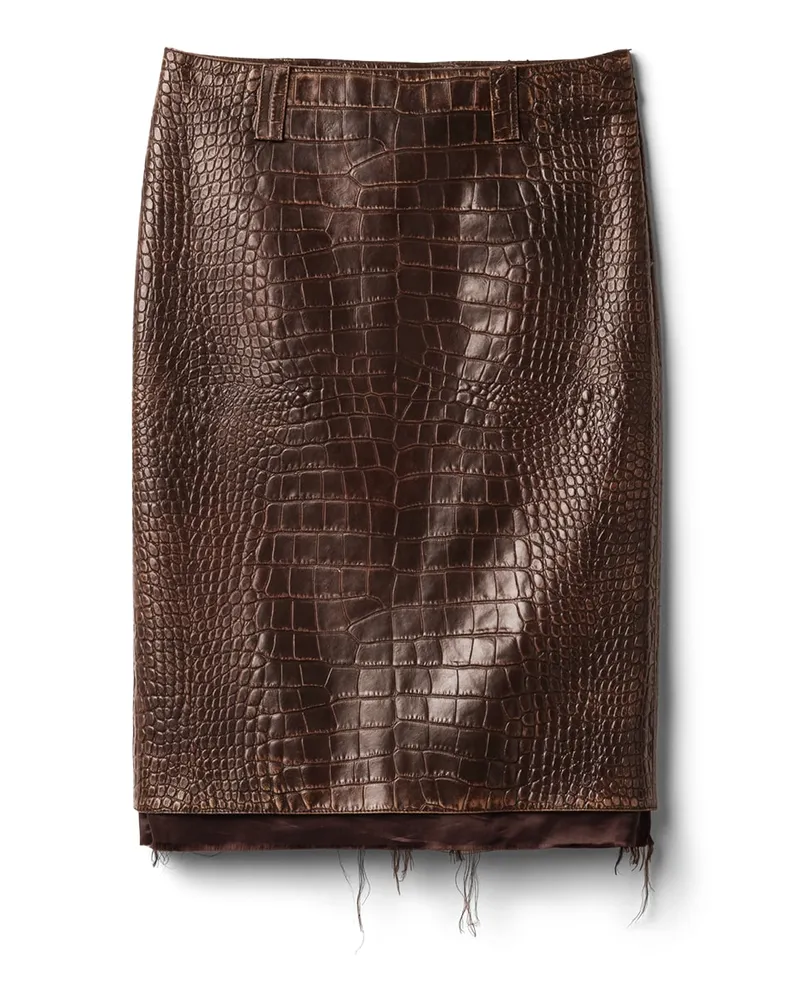Miu Miu Rock Aus Kroko-geprägtem Leder, Damen, Sienna, Größe Sienna