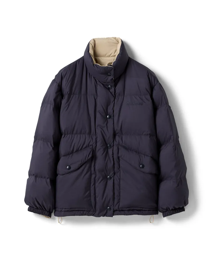 Miu Miu Wendbare Daunenjacke Aus Technischem Pongé, Damen, Beige Sable/blau, Größe Beige