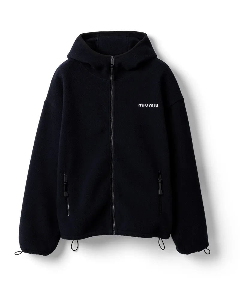 Miu Miu Kapuzenpullover Aus Baumwoll-fleece Mit Reißverschluss, Damen, Blau, Größe Blau