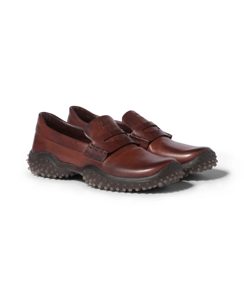Miu Miu Loafer Aus Leder, Damen, Kaffeebraun, Größe Kaffeebraun