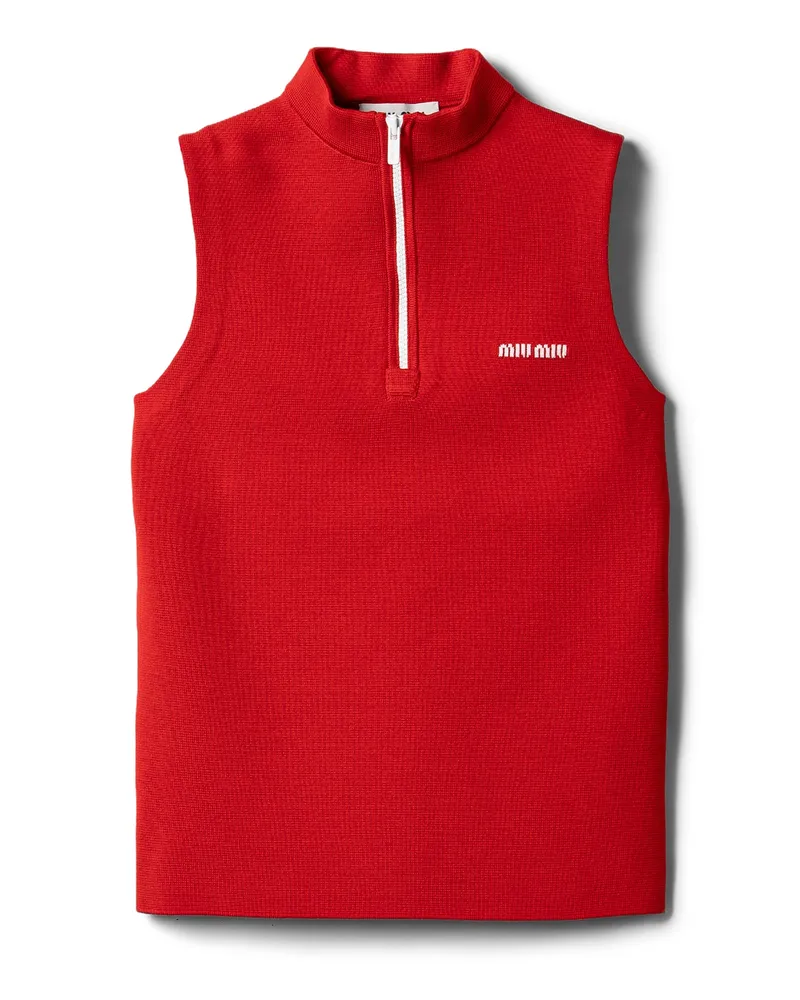 Miu Miu Pullover Aus Wolle Mit Halbreißverschluss, Damen, Rot, Größe Rot