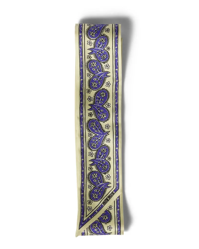 Miu Miu Schal Aus Bedrucktem Twill, Damen, Pollen Gelb/königsblau Pollen