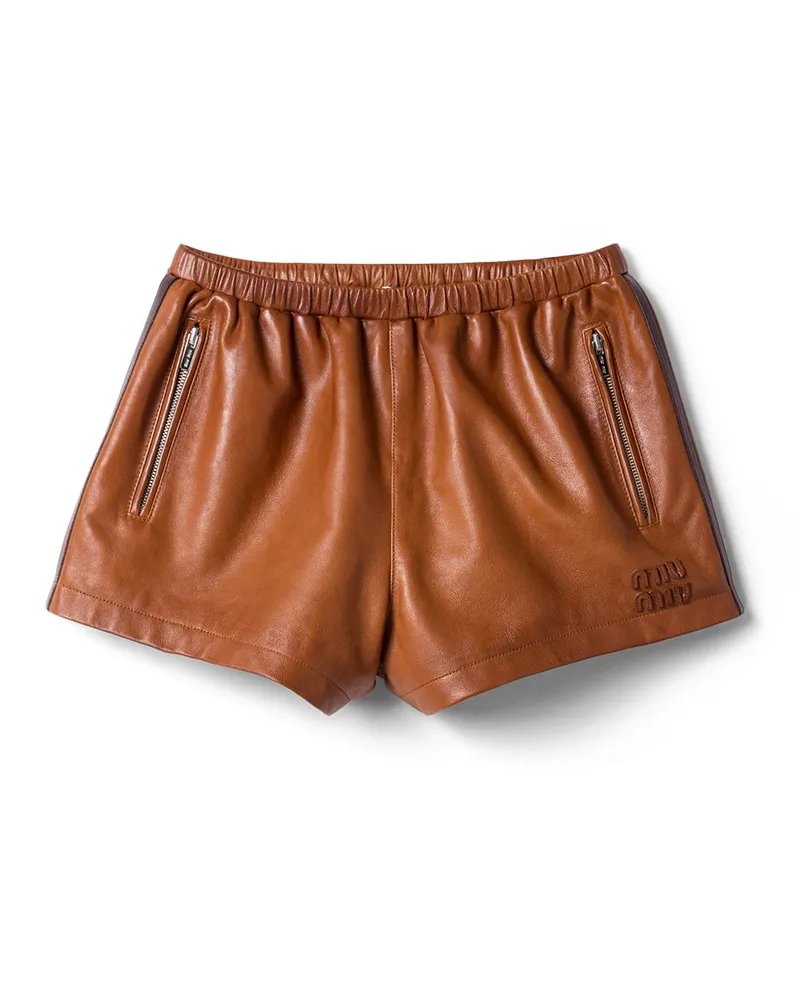 Miu Miu Shorts Aus Nappa-leder, Damen, Brandy, Größe Brandy