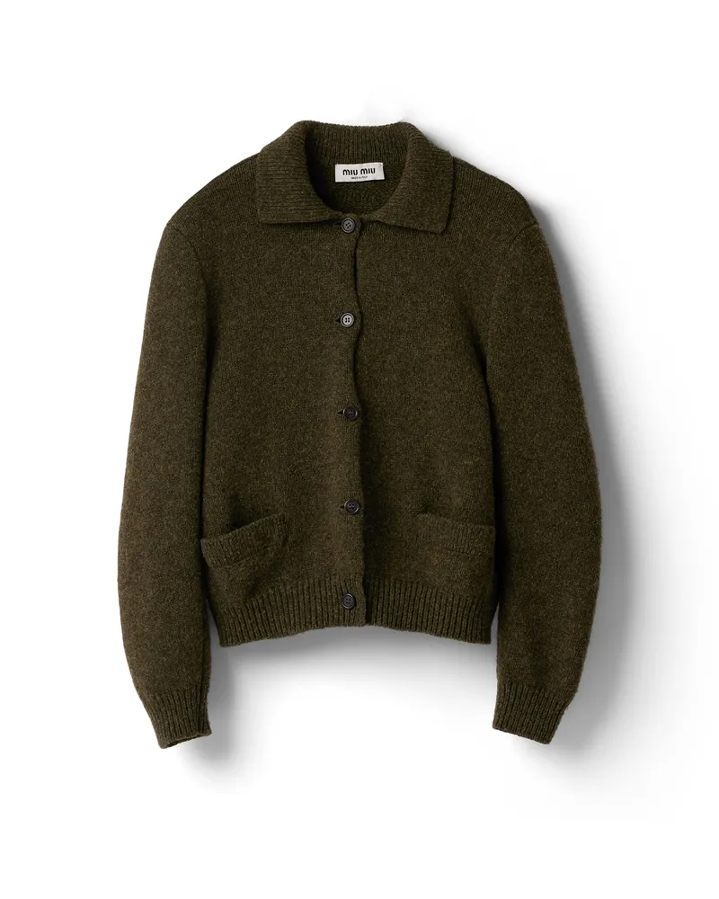 Miu Miu Strickjacke Aus Wolle, Damen, Waldgrün, Größe Waldgrün