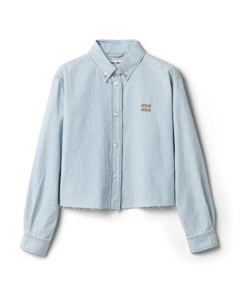 Miu Miu Hemd Aus Gestreiftem Chambray, Damen, Saphirblau, Größe Saphirblau
